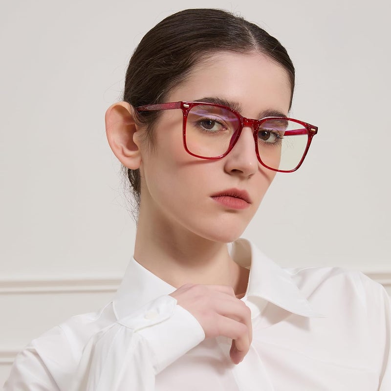 MACJERO Oversized Square Blue Light Blocking Glasses for Women Men, Anti-Fatigue Computer Monitor Gaming Glasses Reduce Eye Strain(Pearl red) - Image 2
